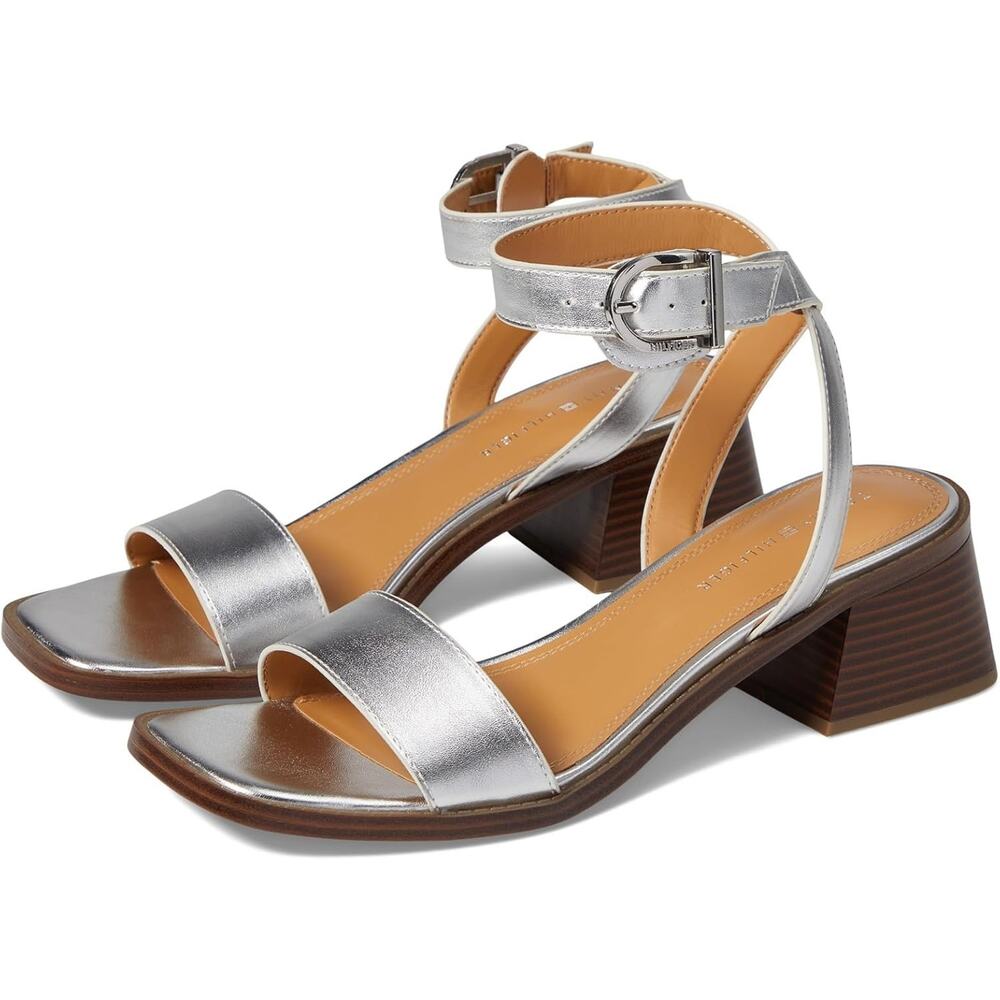 Tommy Hilfiger Women Ankle Strap Block Heel Sandals Tafita Size US 9.5M Silver